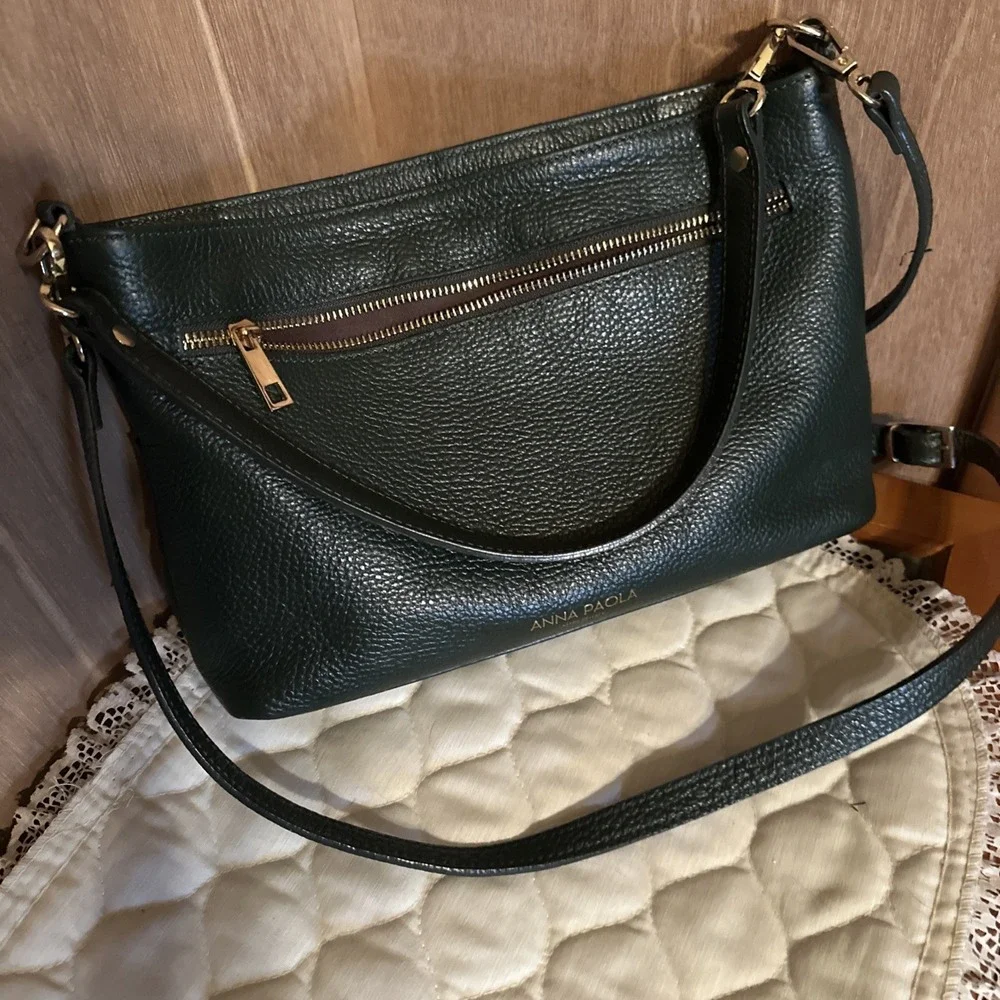 ANNA PAOLA Hunter Green Leather Latice Bag/Crossbody Or Handled